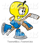 Illustration of a Cartoon Light Bulb Mascot Playing Ice Hockey by Mascot Junction