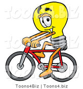 Illustration of a Cartoon Light Bulb Mascot Riding a Bicycle by Mascot Junction