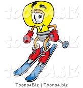 Illustration of a Cartoon Light Bulb Mascot Skiing Downhill by Mascot Junction