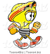 Illustration of a Cartoon Light Bulb Mascot Speed Walking or Jogging by Mascot Junction