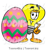 Illustration of a Cartoon Light Bulb Mascot Standing Beside an Easter Egg by Mascot Junction