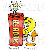 Illustration of a Cartoon Light Bulb Mascot Standing with a Lit Stick of Dynamite by Mascot Junction