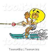 Illustration of a Cartoon Light Bulb Mascot Waving While Water Skiing by Toons4Biz