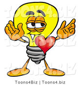 Illustration of a Cartoon Light Bulb Mascot with His Heart Beating out of His Chest by Toons4Biz