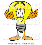 Illustration of a Cartoon Light Bulb Mascot with Welcoming Open Arms by Mascot Junction