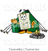Illustration of a Cartoon Light Switch Mascot Camping with a Tent and Fire by Mascot Junction