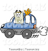 Illustration of a Cartoon Light Switch Mascot Driving a Blue Car and Waving by Mascot Junction