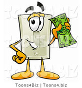 Illustration of a Cartoon Light Switch Mascot Holding a Dollar Bill by Mascot Junction