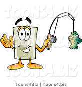 Illustration of a Cartoon Light Switch Mascot Holding a Fish on a Fishing Pole by Mascot Junction