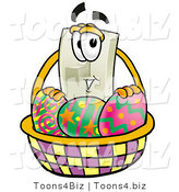 Illustration of a Cartoon Light Switch Mascot in an Easter Basket Full of Decorated Easter Eggs by Toons4Biz