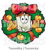 Illustration of a Cartoon Light Switch Mascot in the Center of a Christmas Wreath by Mascot Junction