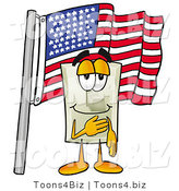 Illustration of a Cartoon Light Switch Mascot Pledging Allegiance to an American Flag by Mascot Junction