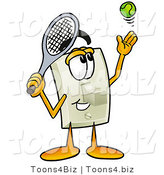 Illustration of a Cartoon Light Switch Mascot Preparing to Hit a Tennis Ball by Toons4Biz