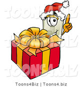 Illustration of a Cartoon Light Switch Mascot Standing by a Christmas Present by Toons4Biz