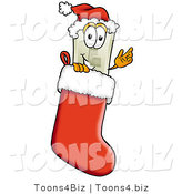 Illustration of a Cartoon Light Switch Mascot Wearing a Santa Hat Inside a Red Christmas Stocking by Toons4Biz