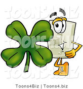Illustration of a Cartoon Light Switch Mascot with a Green Four Leaf Clover on St Paddy's or St Patricks Day by Mascot Junction