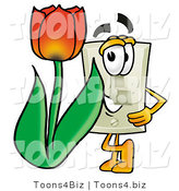 Illustration of a Cartoon Light Switch Mascot with a Red Tulip Flower in the Spring by Mascot Junction