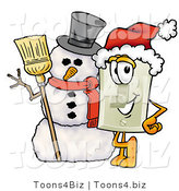 Illustration of a Cartoon Light Switch Mascot with a Snowman on Christmas by Mascot Junction