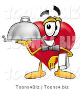 Illustration of a Cartoon Love Heart Mascot Dressed As a Waiter and Holding a Serving Platter by Toons4Biz