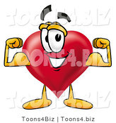 Illustration of a Cartoon Love Heart Mascot Flexing His Arm Muscles by Mascot Junction