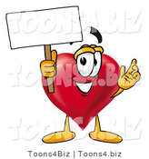 Illustration of a Cartoon Love Heart Mascot Holding a Blank Sign by Mascot Junction
