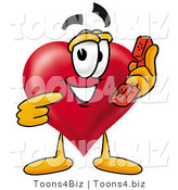 Illustration of a Cartoon Love Heart Mascot Holding a Telephone by Mascot Junction
