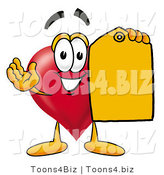 Illustration of a Cartoon Love Heart Mascot Holding a Yellow Sales Price Tag by Mascot Junction