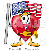 Illustration of a Cartoon Love Heart Mascot Pledging Allegiance to an American Flag by Mascot Junction