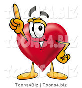 Illustration of a Cartoon Love Heart Mascot Pointing Upwards by Toons4Biz