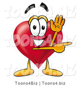 Illustration of a Cartoon Love Heart Mascot Waving Hello While Pointing to the Side by Toons4Biz