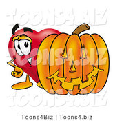 Illustration of a Cartoon Love Heart Mascot with a Carved Halloween Pumpkin by Mascot Junction