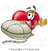 Illustration of a Cartoon Love Heart Mascot with a Computer Mouse by Mascot Junction