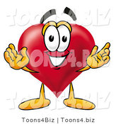 Illustration of a Cartoon Love Heart Mascot with Welcoming Open Arms by Mascot Junction