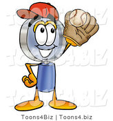 Illustration of a Cartoon Magnifying Glass Mascot Catching a Baseball with a Glove by Toons4Biz
