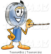 Illustration of a Cartoon Magnifying Glass Mascot Holding a Pointer Stick by Mascot Junction