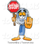 Illustration of a Cartoon Magnifying Glass Mascot Holding a Stop Sign by Mascot Junction