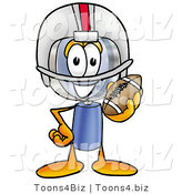 Illustration of a Cartoon Magnifying Glass Mascot in a Helmet, Holding a Football by Mascot Junction