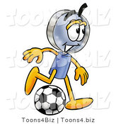 Illustration of a Cartoon Magnifying Glass Mascot Kicking a Soccer Ball by Mascot Junction