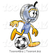 Illustration of a Cartoon Magnifying Glass Mascot Kicking a Soccer Ball by Toons4Biz