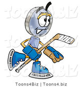 Illustration of a Cartoon Magnifying Glass Mascot Playing Ice Hockey by Mascot Junction