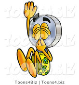 Illustration of a Cartoon Magnifying Glass Mascot Plugging His Nose While Jumping into Water by Mascot Junction