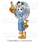 Illustration of a Cartoon Magnifying Glass Mascot Pointing Upwards by Mascot Junction
