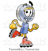 Illustration of a Cartoon Magnifying Glass Mascot Roller Blading on Inline Skates by Mascot Junction