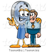 Illustration of a Cartoon Magnifying Glass Mascot Talking to a Business Man by Mascot Junction