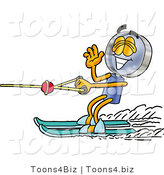 Illustration of a Cartoon Magnifying Glass Mascot Waving While Water Skiing by Toons4Biz