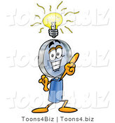 Illustration of a Cartoon Magnifying Glass Mascot with a Bright Idea by Mascot Junction