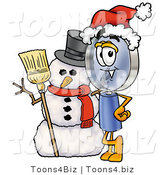 Illustration of a Cartoon Magnifying Glass Mascot with a Snowman on Christmas by Mascot Junction