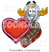 Illustration of a Cartoon Magnifying Glass Mascot with an Open Box of Valentines Day Chocolate Candies by Mascot Junction