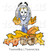 Illustration of a Cartoon Magnifying Glass Mascot with Autumn Leaves and Acorns in the Fall by Toons4Biz