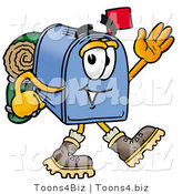 Illustration of a Cartoon Mailbox Hiking and Carrying a Backpack by Mascot Junction